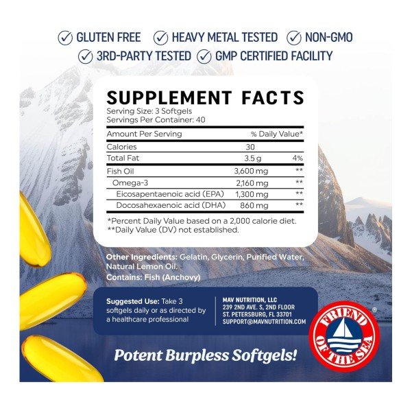 MAV OMEGA 3 FISH OIL 3,600MG, 120 SOFTGELS_b